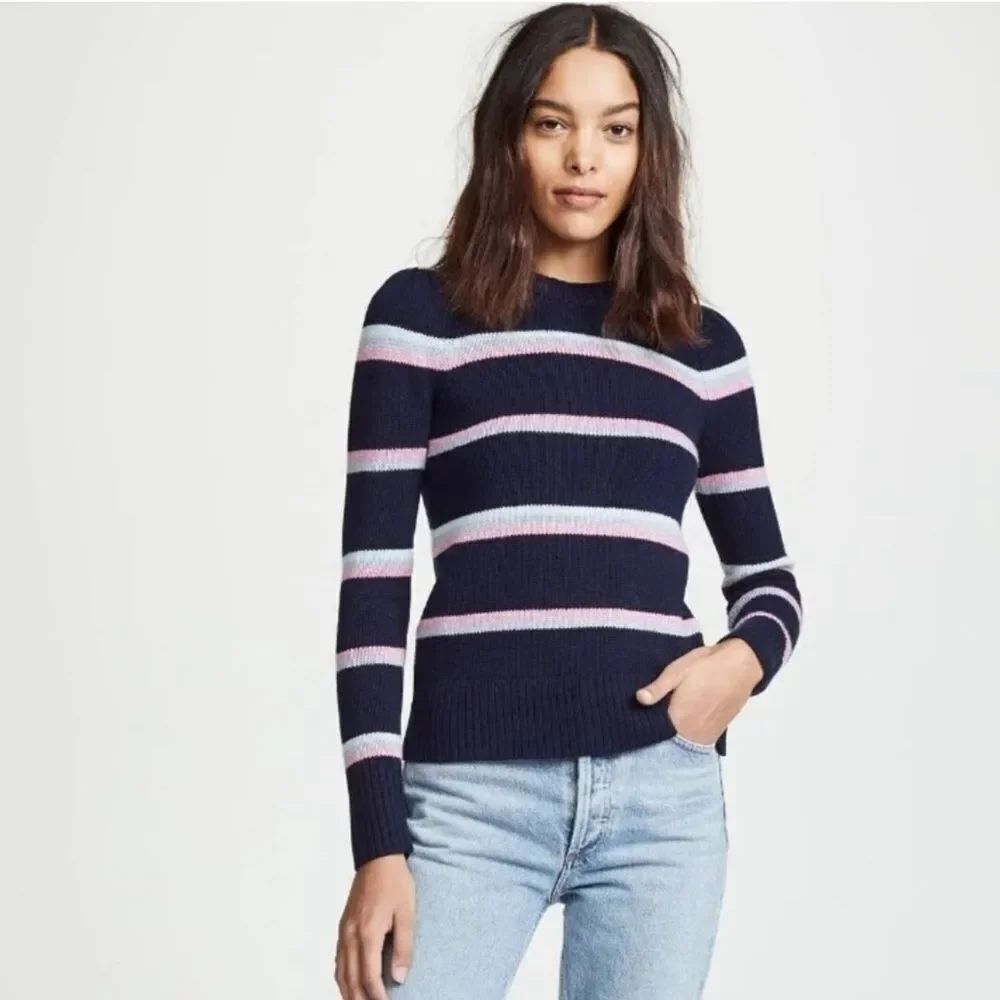 La Vie Rebecca Taylor Blue Pink Striped Wool Blend Pullover Sweater Women’s XS